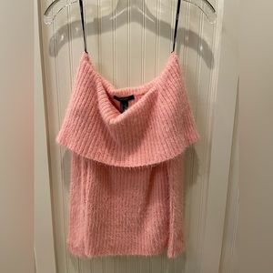 pink fuzzy off the should sweater